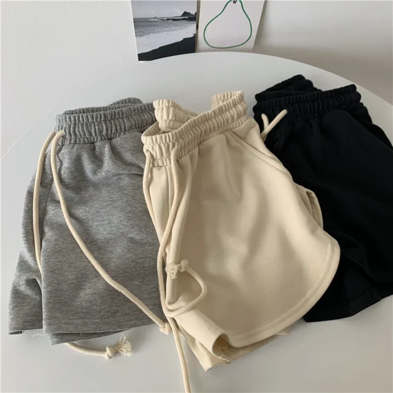 Summer Grey Drawstring Sports Shorts Women's Loose Versatile Fitness Wide Leg Casual Hot Shorts Thin Running Short Swearpants