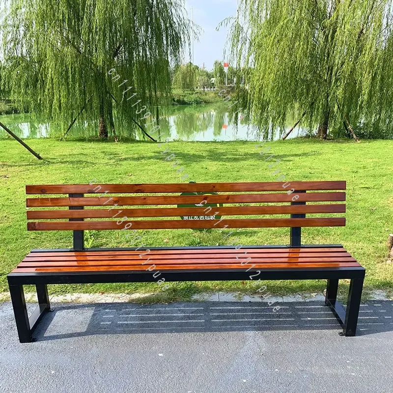 Outdoor Solid Wood Park Bench, Weather‑Resistant Long Rest Seat for Courtyard, Mall & Public Commercial Areas