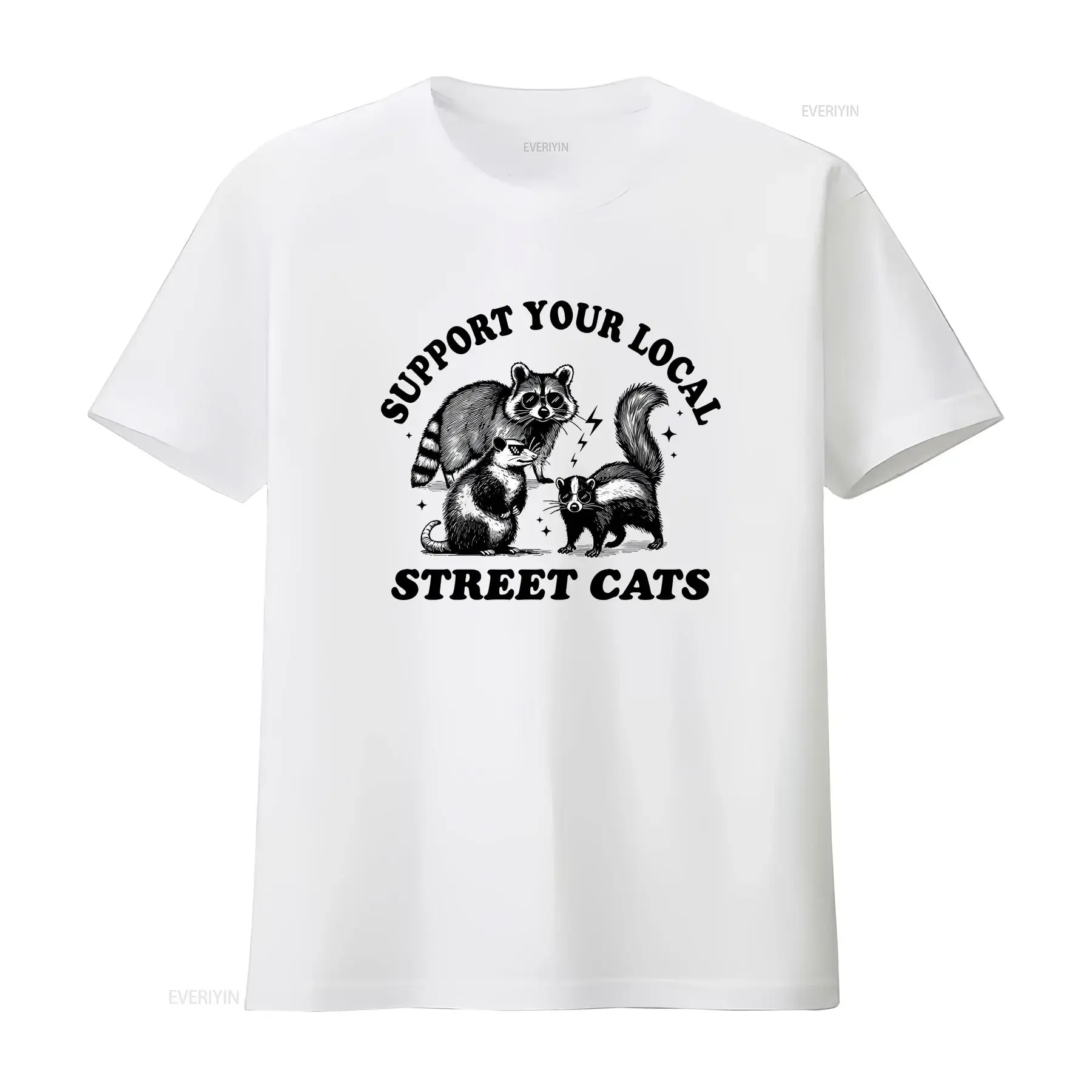 Support Your Local Street Cats T Shirt Raccoon Lovers Trash Panda Adopt Cat vintage Washed streetwear graphic Stretched