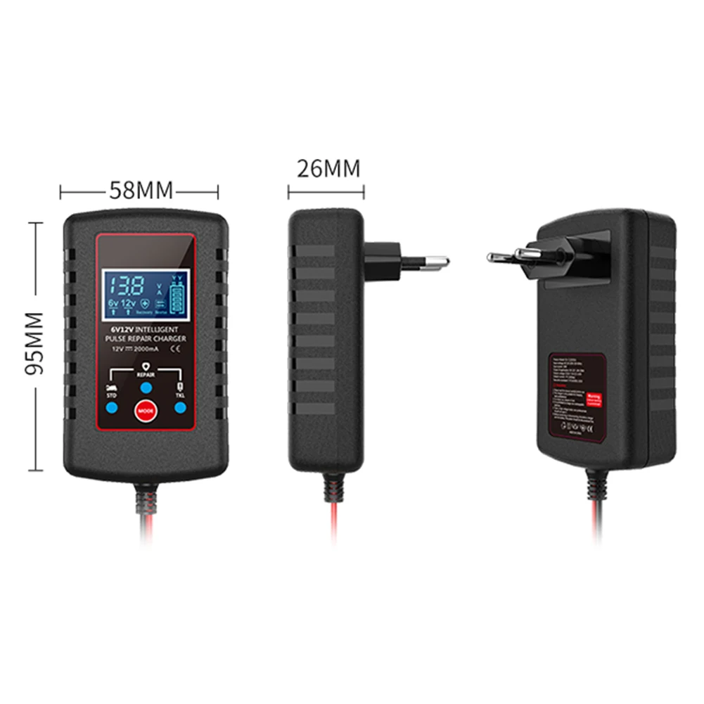 1pc 6V/12V Lithium Battery Charger For 6V/12V Lead-acid Batteries For Cars Motorcycles Lawn Mowers Accessories