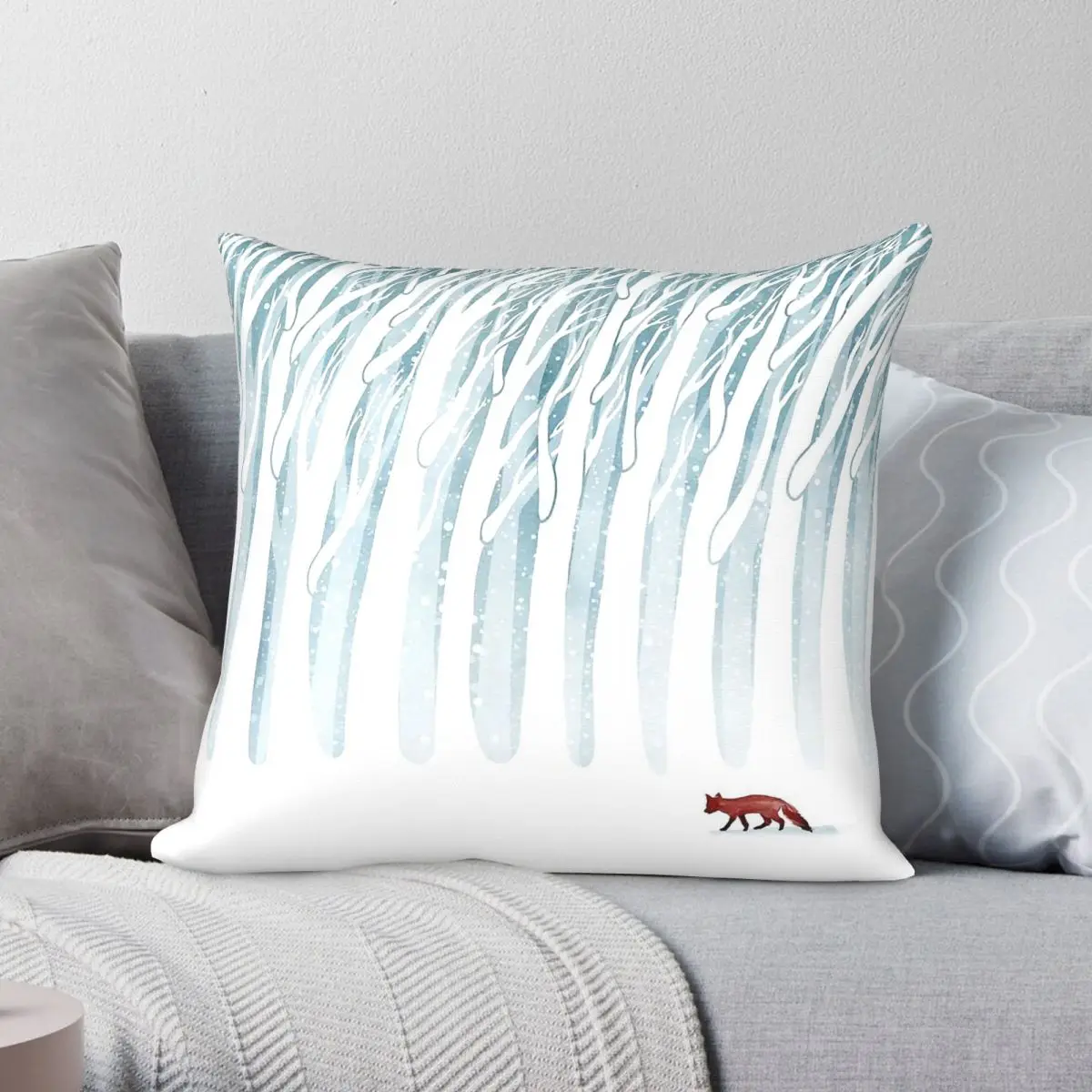Forest Fox Winter Storm Square Pillowcase Polyester Linen Velvet Pattern Zip Decorative Throw Pillow Case Room Cushion Cover