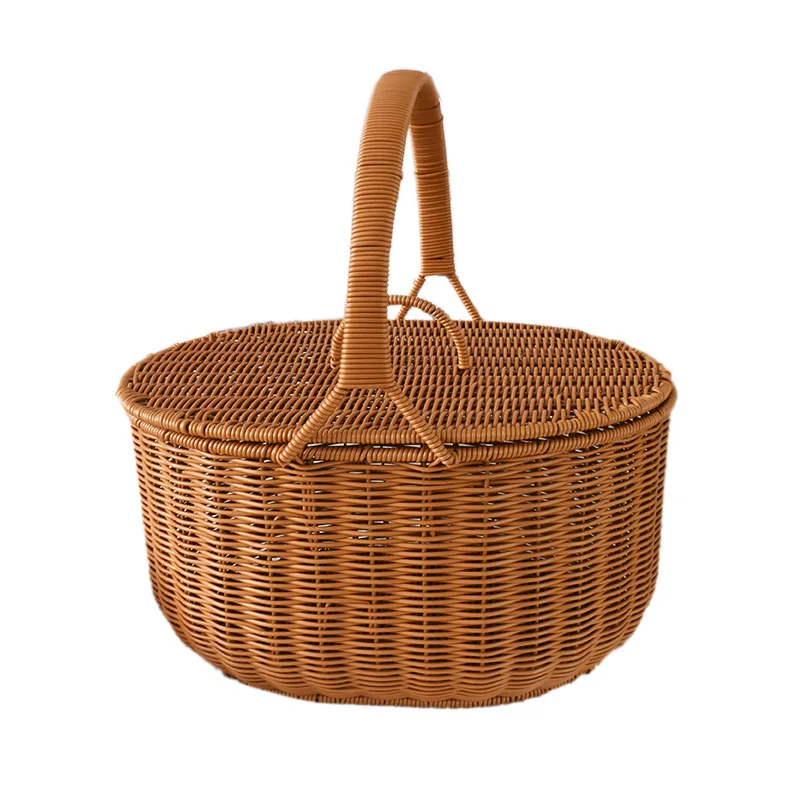 Rattan-like Hand-Woven Fruit -Bye Outdoor Portable Picnic Household Kitchen Vegetable Storage Basket