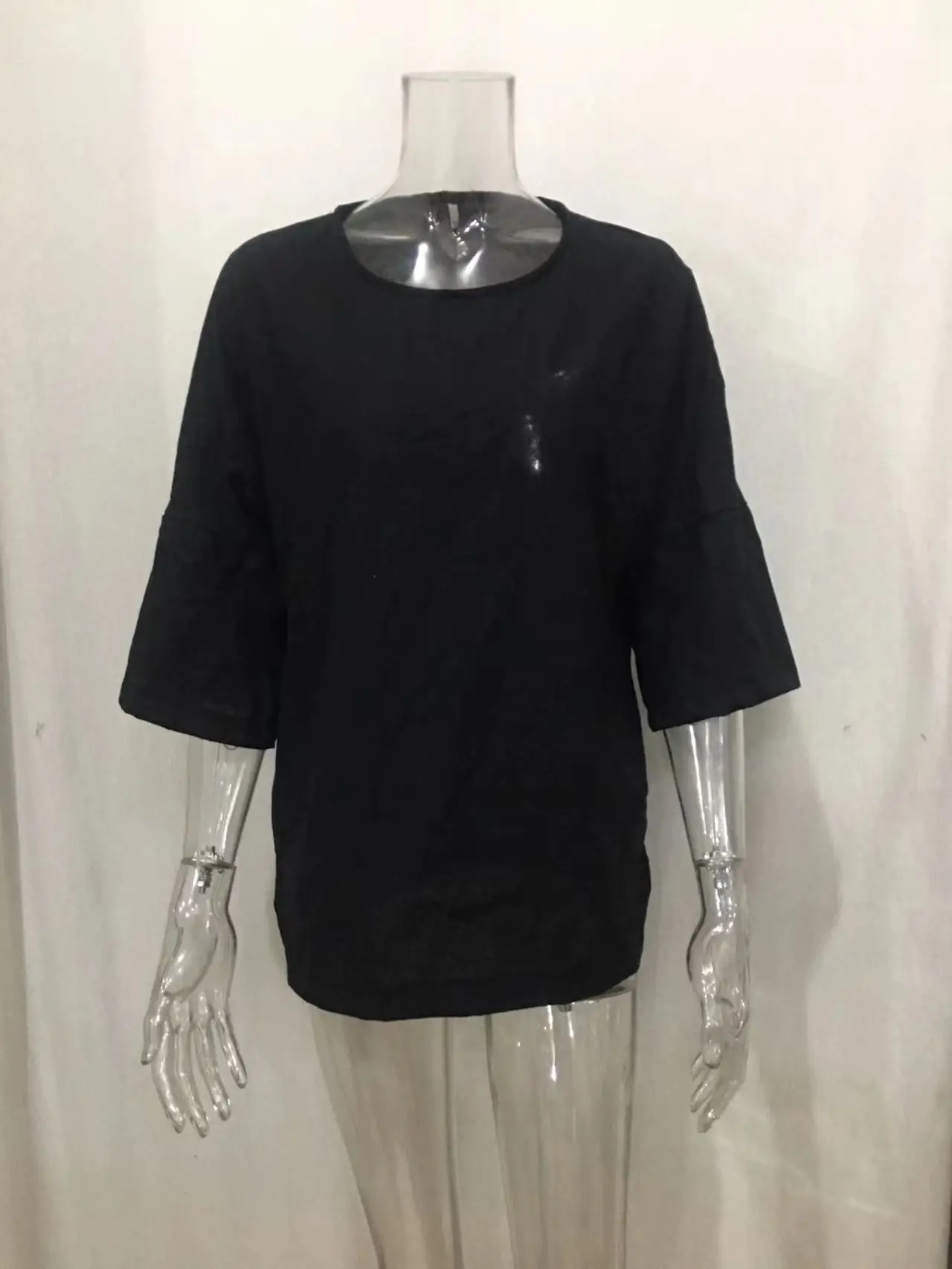 Summer Women Cotton Linen Tops Blouse Ladies Baggy Seven Sleeves T-Shirt Vintage Streetwear O-Neck Tees Plus Size 5XL