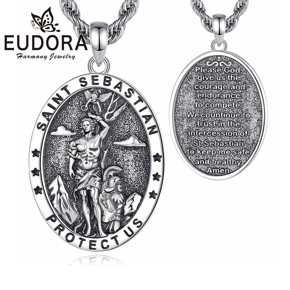 Eudora Copper Saint Sebastian Necklace Protect Us Christian Pendant Protection Religious Jewelry Fine Gift for Men Women