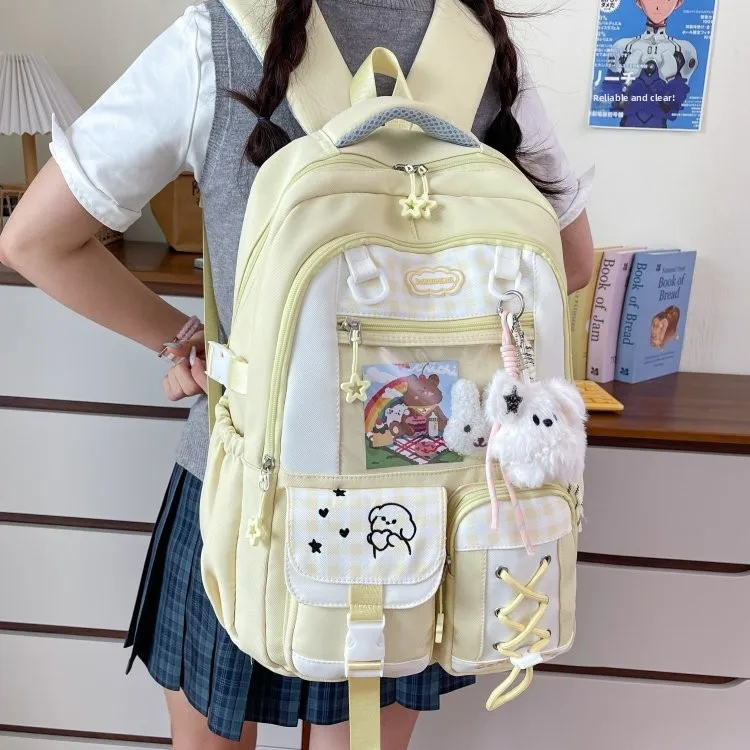 Mint Green Large Capacity Transparent Backpack for Girls High School Students Double Shoulder Bag Youth Fashion Waterproof Nylon