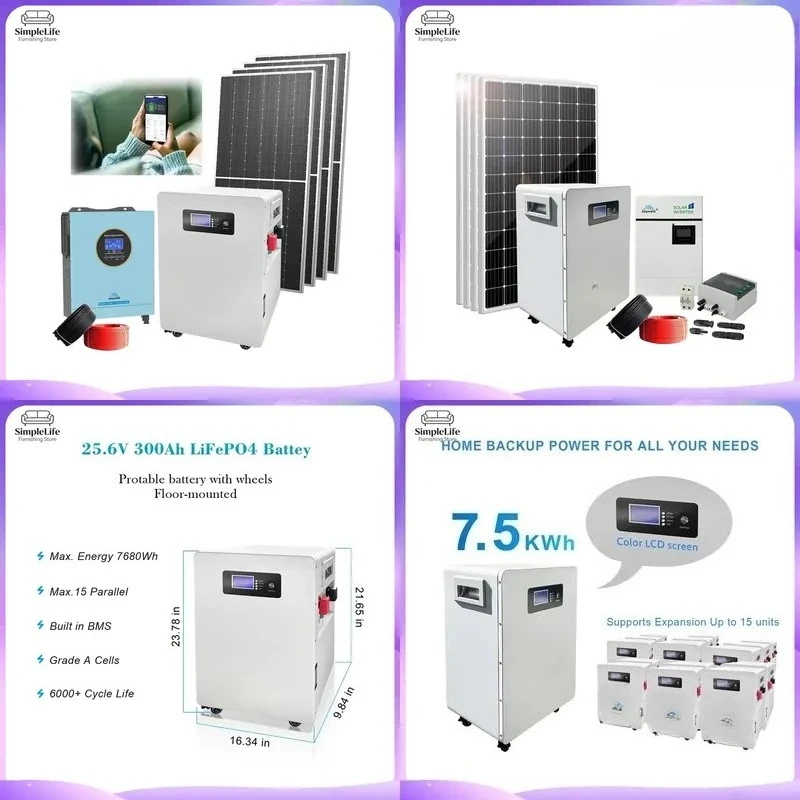 7.5kWh 25.6V LiFePO4 Vertical Solar Battery Portable Integrated Power Supply WiFi Bluetooth Roller Home Energy Storage System