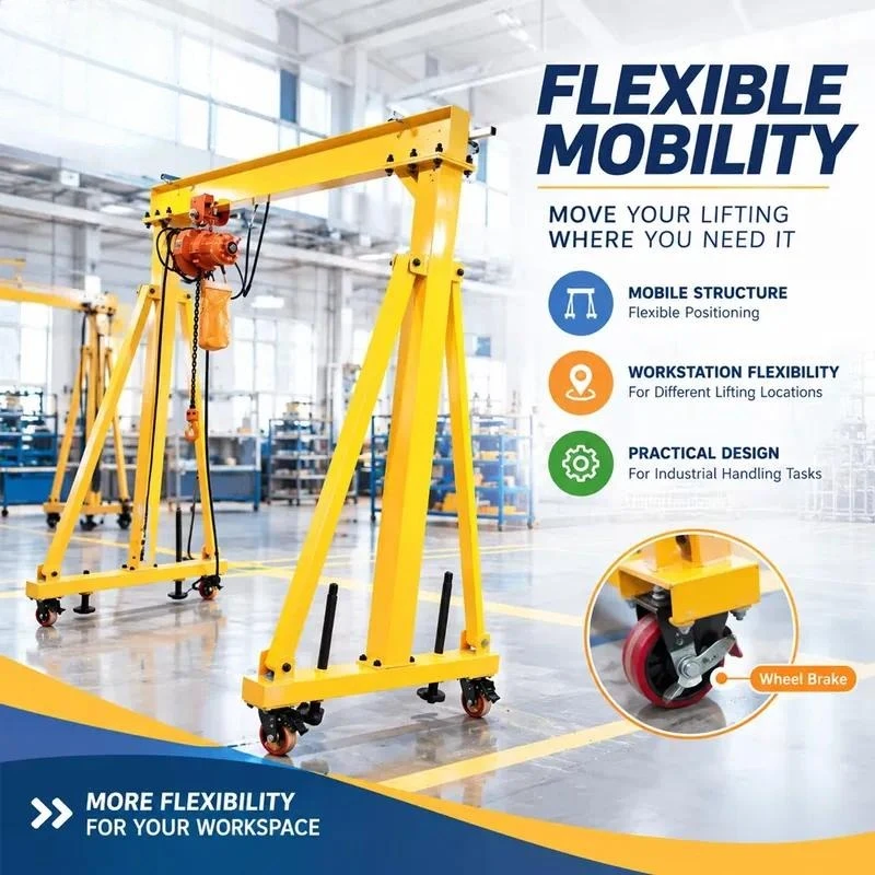 Heavy Duty Adjustable Height Steel 3 Ton 5 Ton 10 Ton Mobile Gantry Crane Workshop Machinery Maintenance