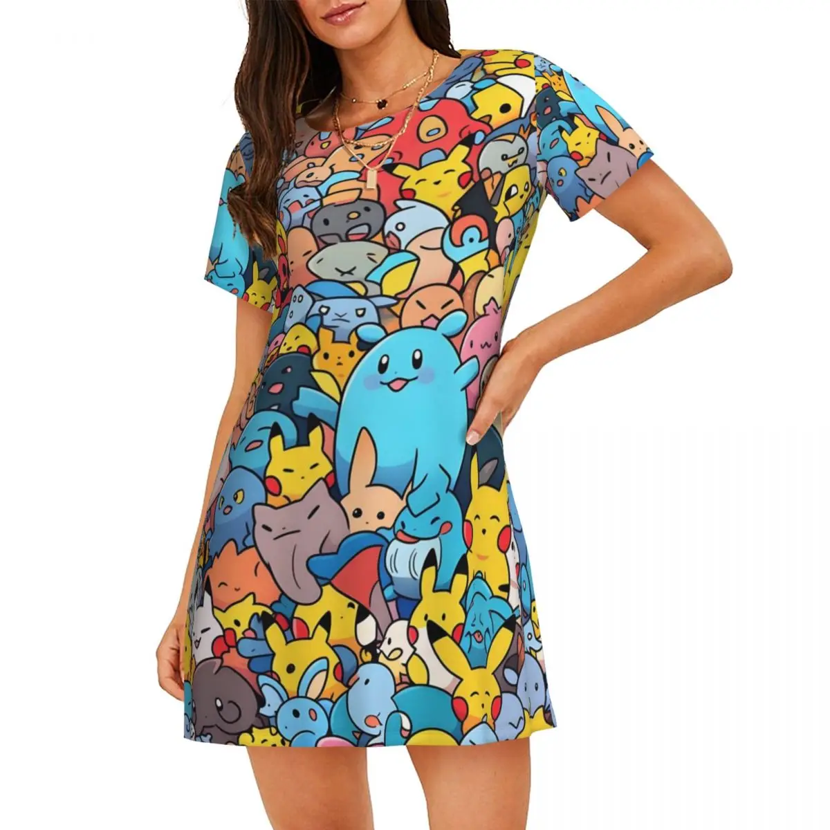 

Custom Bikachus Women Nightgown Sleepwear Short Sleeves Series Video Games For Vacations Travels Nightgowns Women's Pajamas