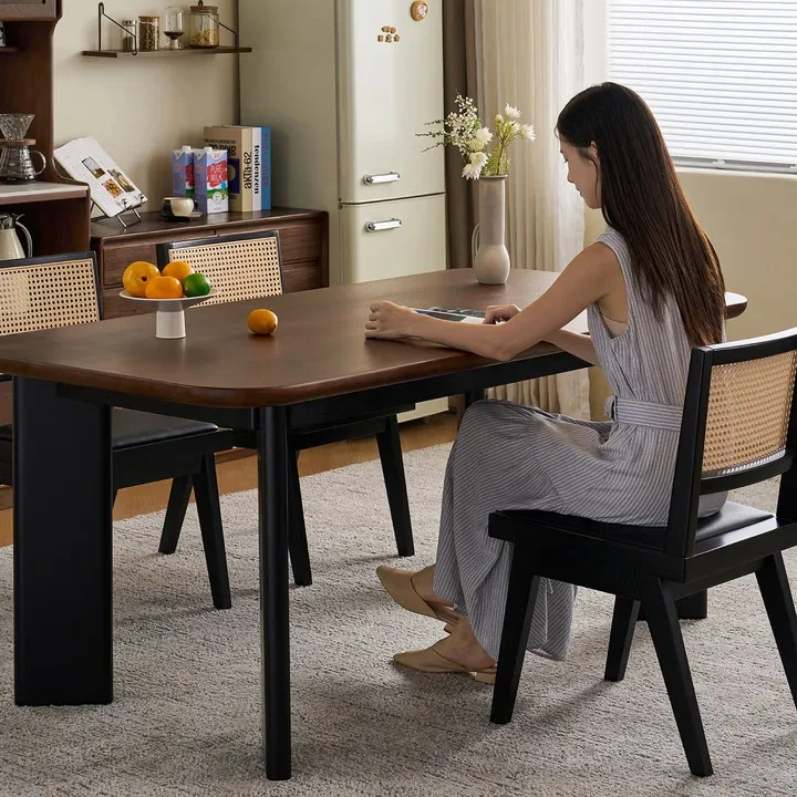 Medieval style all solid wood dining table Household elephant leg dining table Walnut color large board table