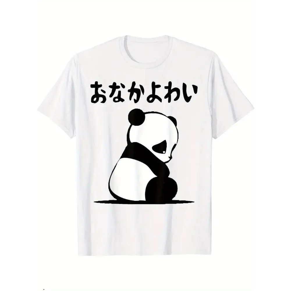 

Men's Fashion T-shirt Panda Graphic Japanese Text Unique Slim Fit White Outdoor Summer Trendy Comfortable Breathable Machine