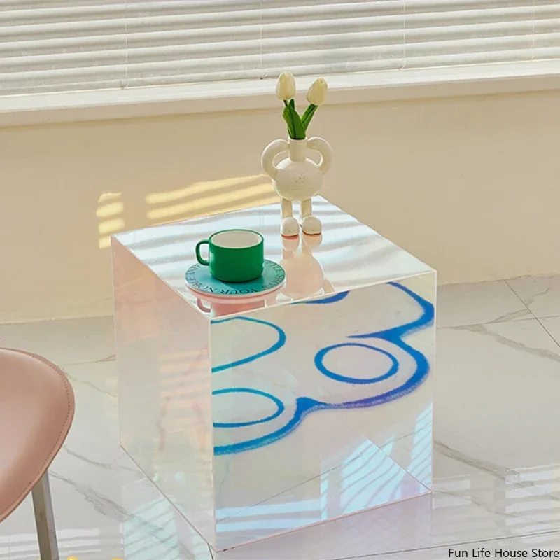 INS Style Internet Celebrity Colorful Coffee Table, Living Room Transparent Art Side Table, Creative Acrylic Sofa Side Table