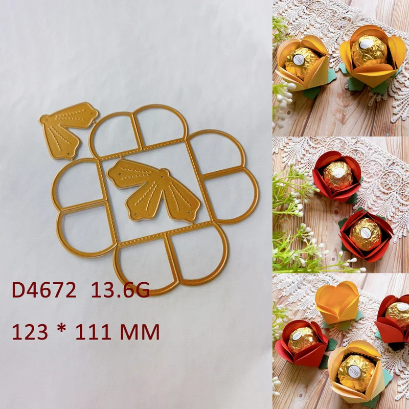 Chocolate Rose Flower Candy Box Metal Cutting Dies 3D Flower Gift Wrapper Die Cuts for DIY Scrapbooking Album Valentine Greeting