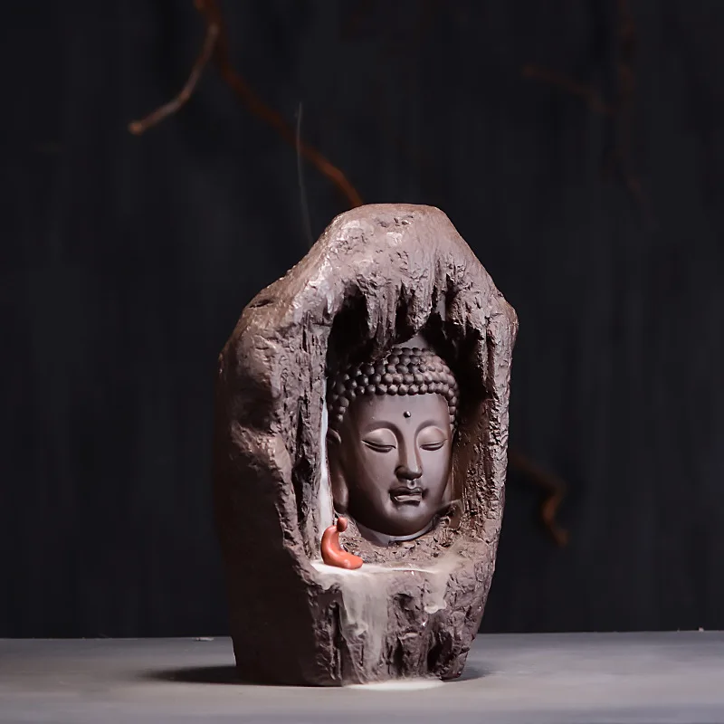 Imagem -03 - Criativo Buddha Estátua Argila Roxa Incenso Queimador Buddha Zen Cachoeira Home Decor Censer