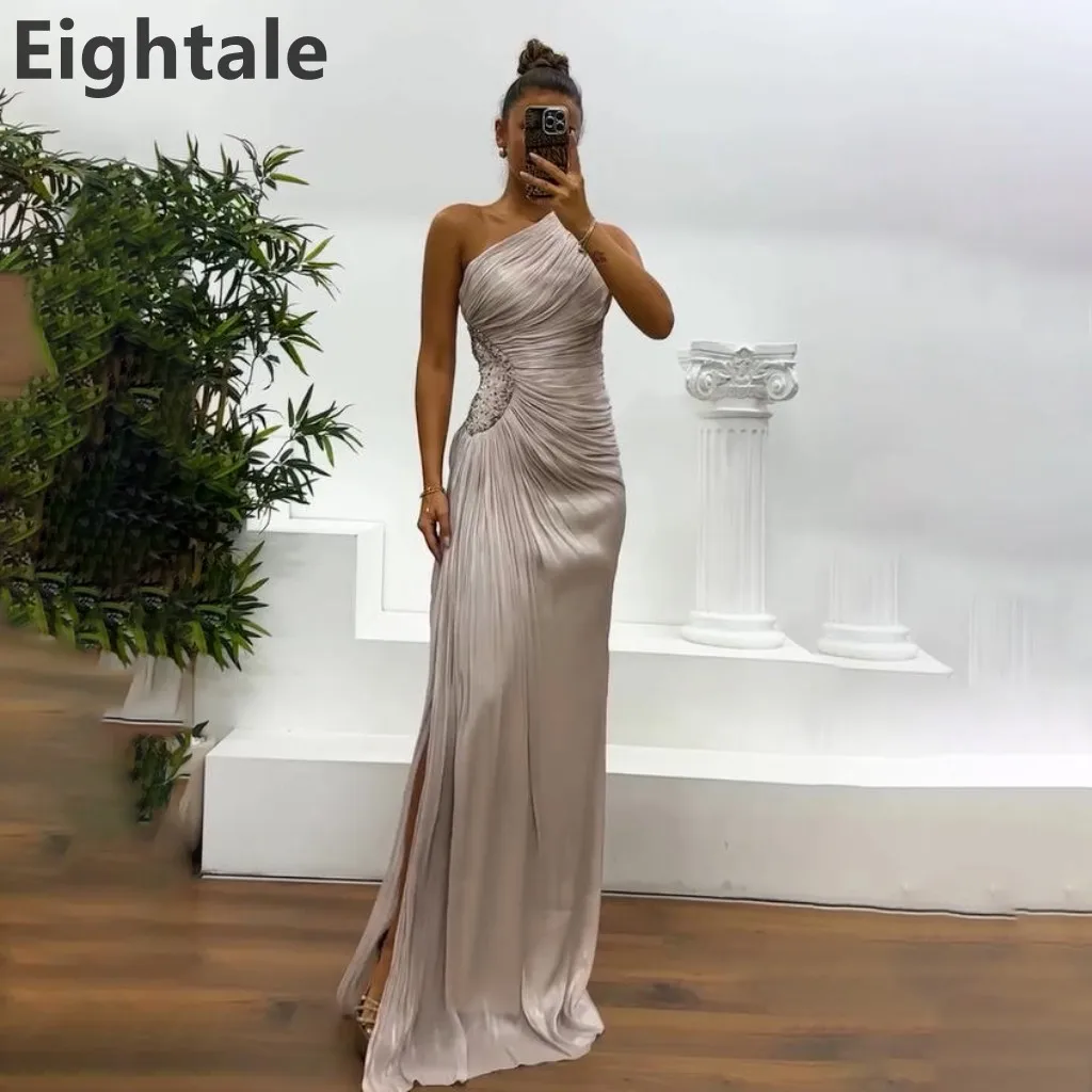 

Eightale 2025 Champagne Mermaid Maxi Evening Dress For Wedding Party One Shoulder Formal Prom Dress Dubai Party Gown