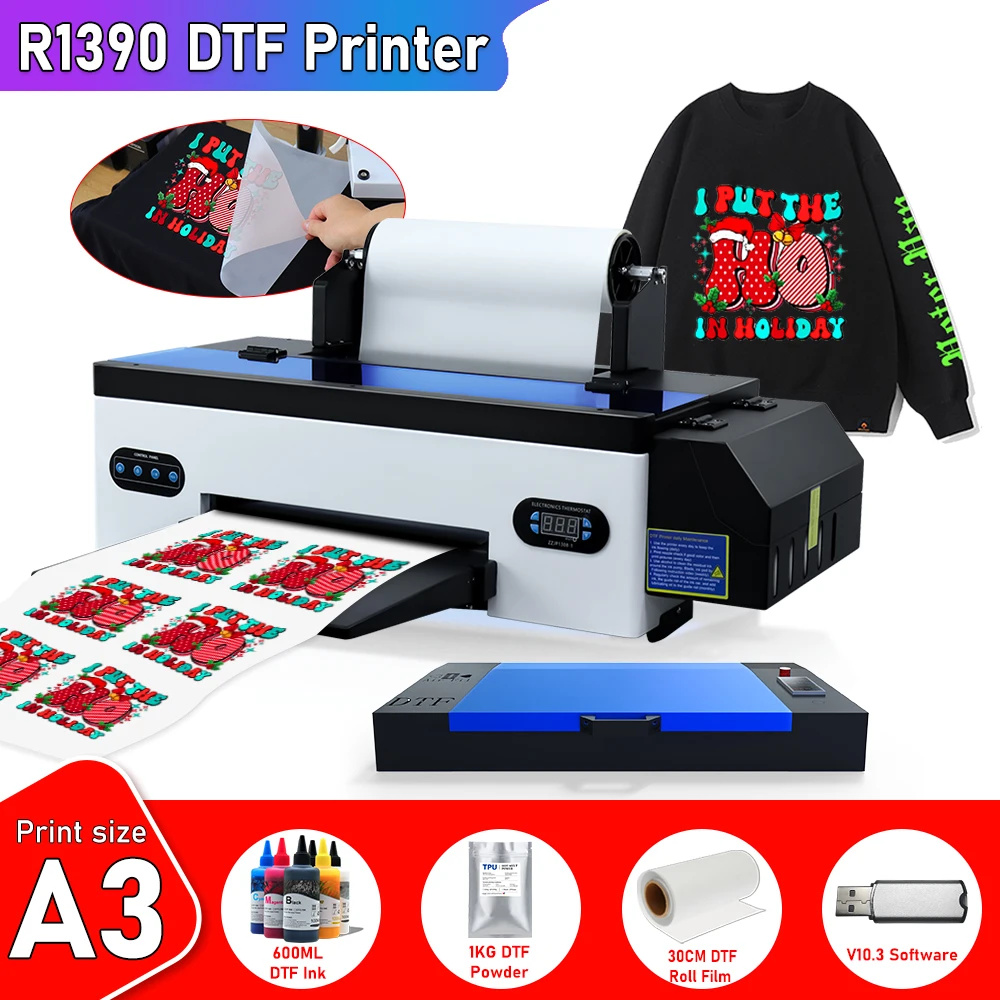 

A3 impresora dtf R1390 dtf printer bundle dtf oven directly to film for clothes jeans hoodies fabric t shirt printing machine a3