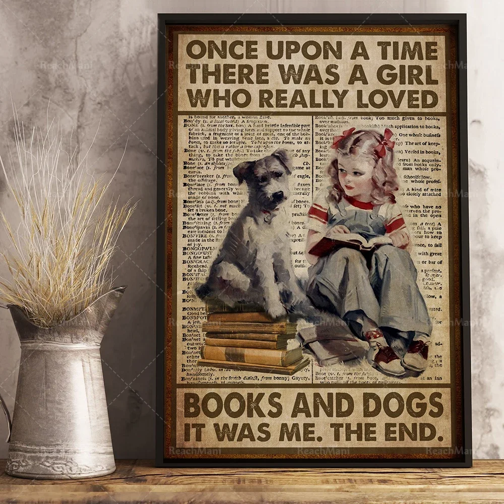 Once upon a time there was a girl who really loved dogs and books poster, reading poster, book lover gift