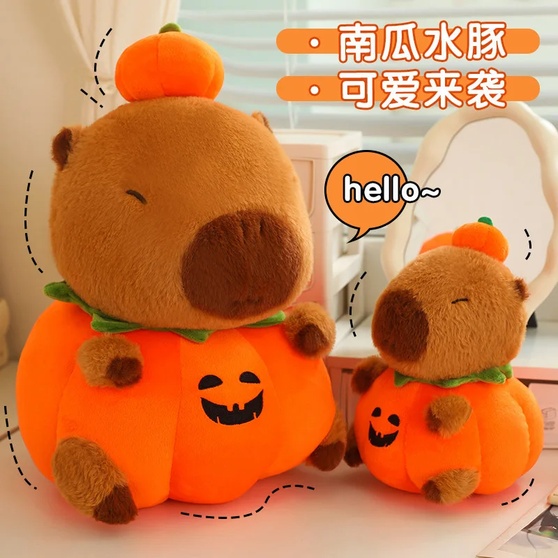 25-60cm New Halloween Pumpkin Capybara Plush Toy Toy Doll Pumpkin Water Dolphin Cute Doll Kids Holiday Gift 2025 Decoration