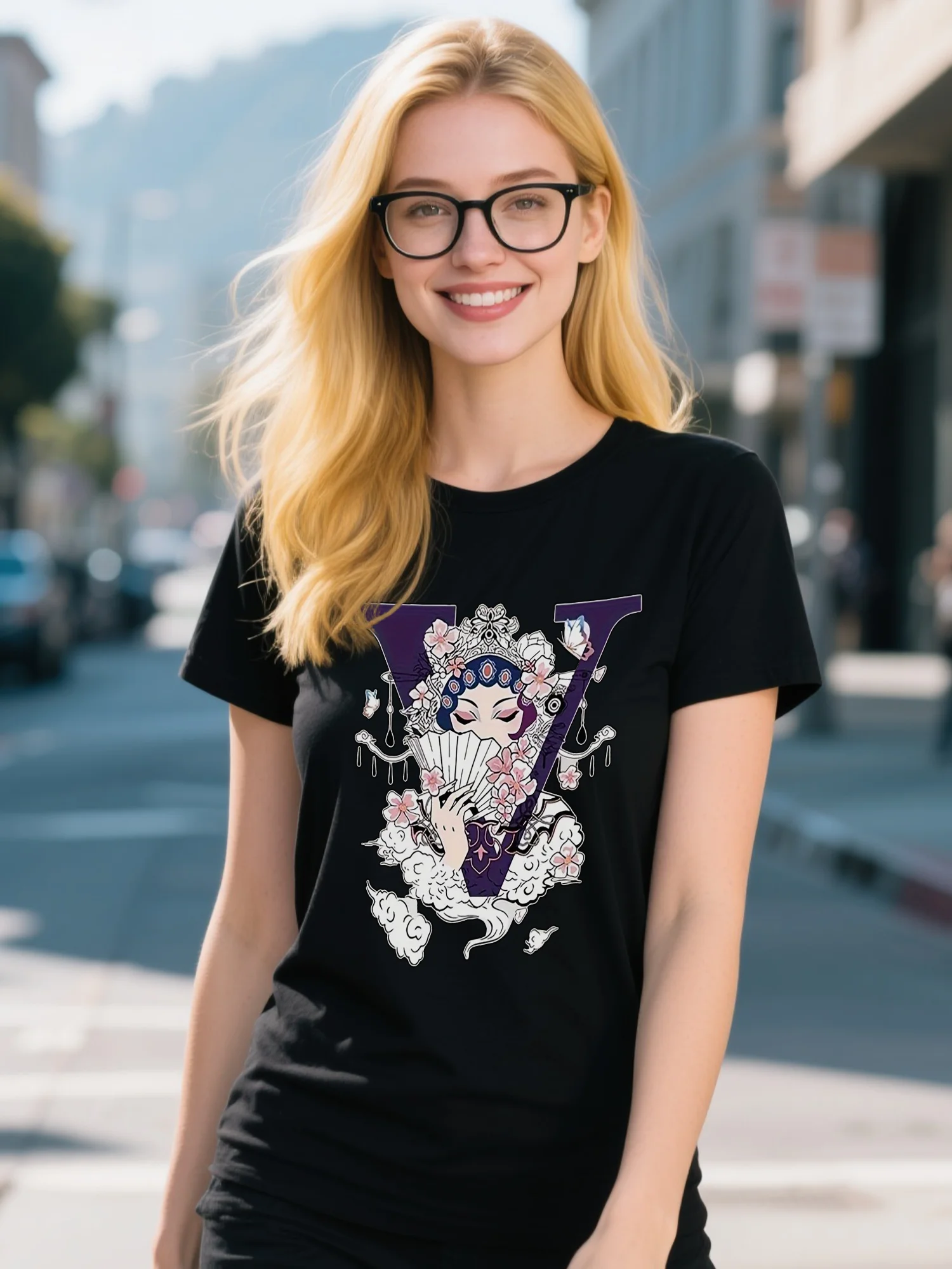 100% Organic Cotton Women's T-Shirt - Black High Street Floral Print