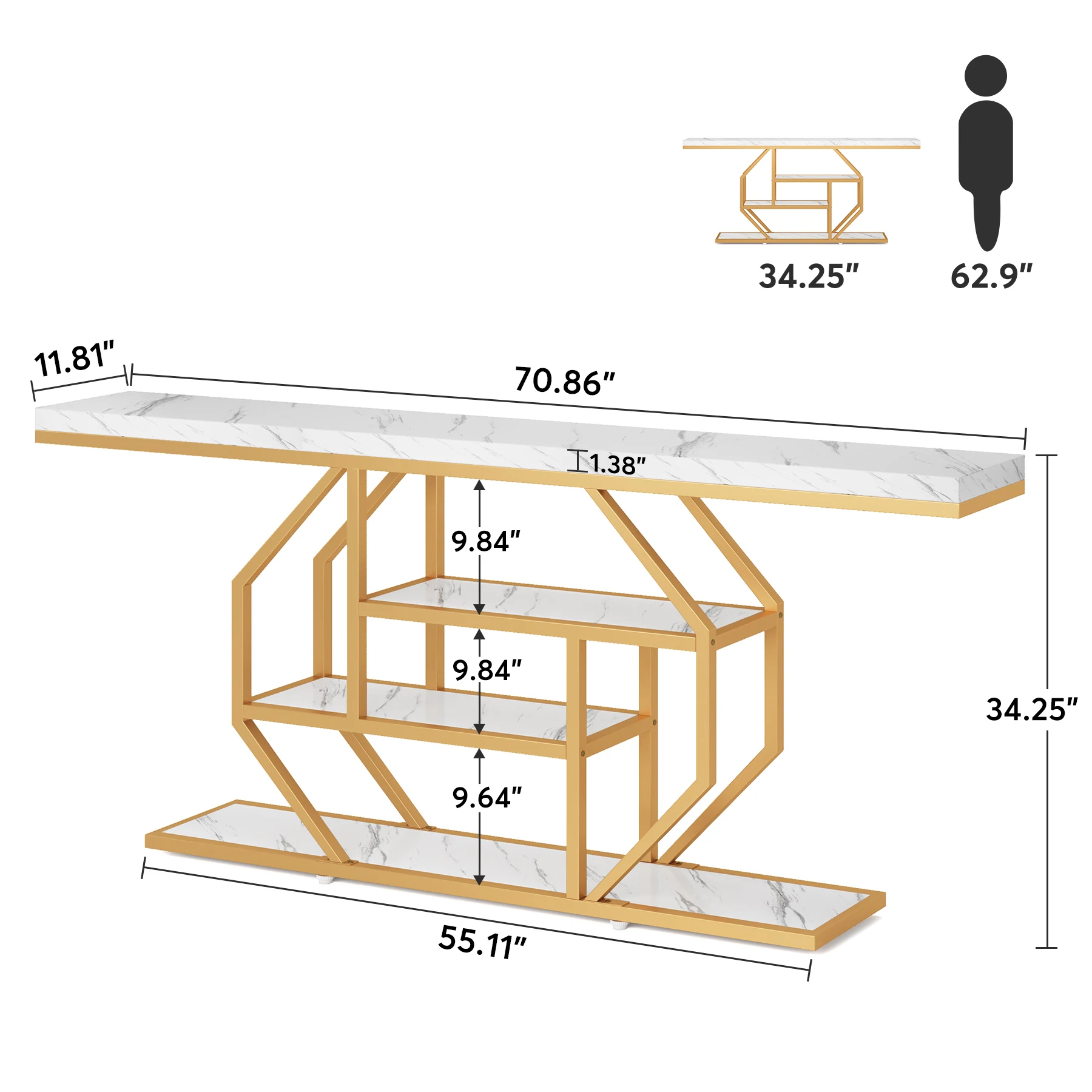 Tribesigns Console Table, Modern Gold Sofa Table Behind Couch with Storage, 4 Tier Entryway Accent Table image 5