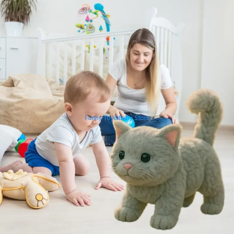 Brinquedo gatos pelúcia interativa com movimento som realista Meows Tail para amante animais estimação Operação