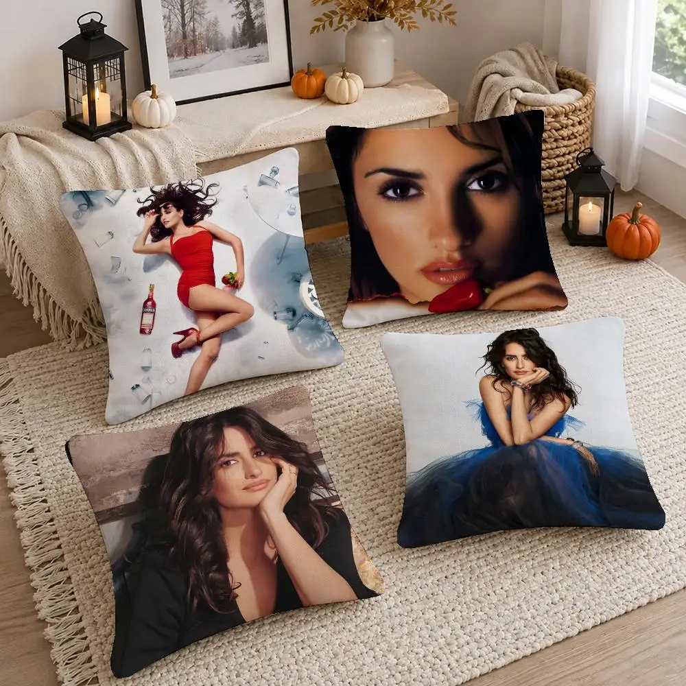 Hot Actress Penélope Cruz Cushion Cover Short Plush Pillow Cover, Washable Wrinkle-Resistant for Sofa Bedroom Decor Gift