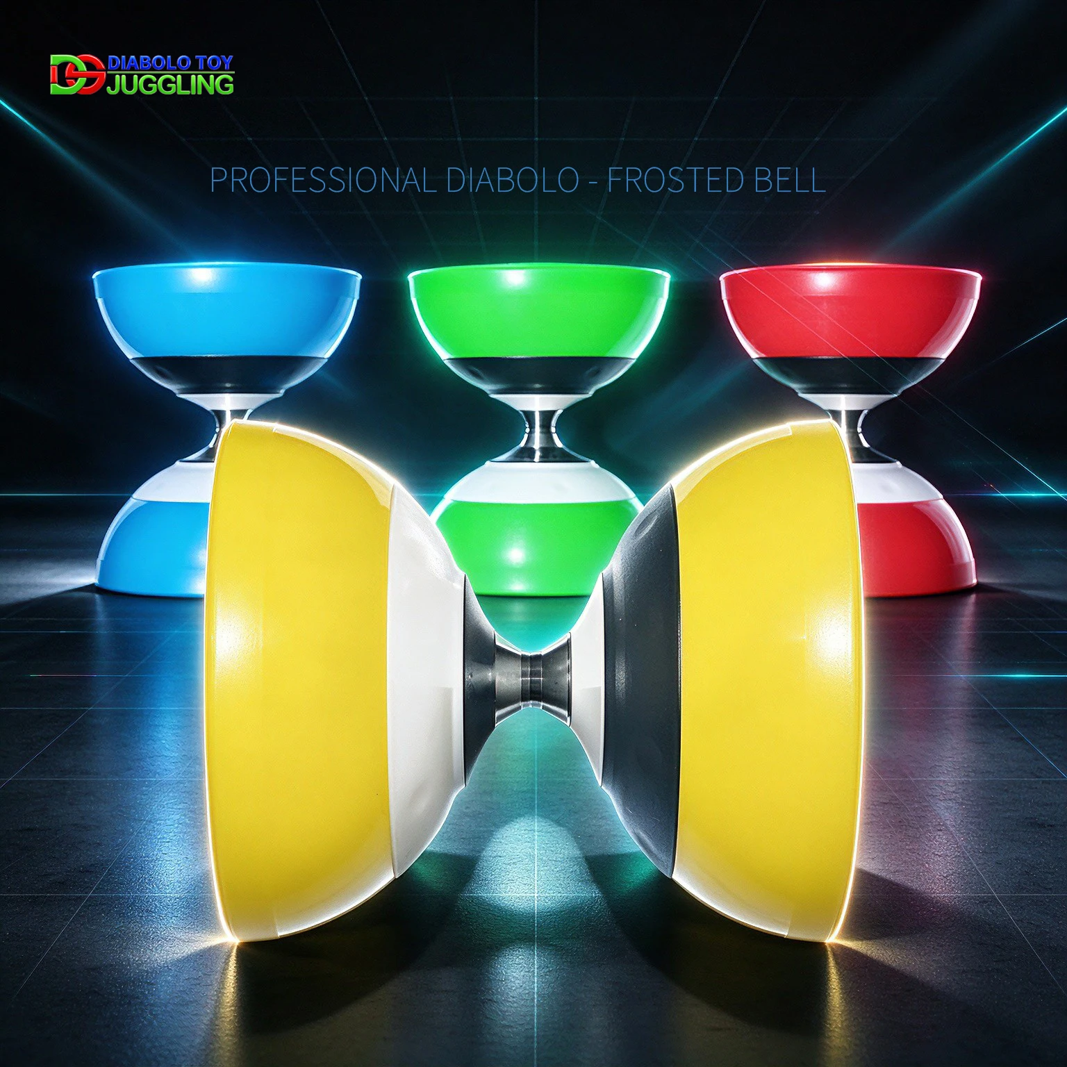 Diabolo professionnel à cloche givrée, disponible en bleu, vert, rouge et jaune – modèle DSMSL.