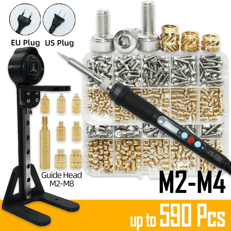 Juego de Herramientas de inserción de rosca de latón, tuerca de inserción, tornillo de acero inoxidable, punta de soldador, Kit integrado de cobre, M2, M2.5, M3, M4