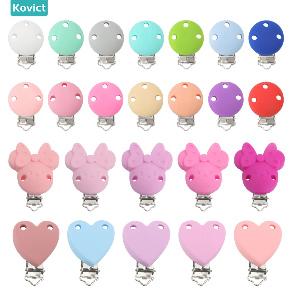 Kovict-Clips de silicona para chupete, soporte de forma redonda de 30mm, Clips de corazón para chupete, cadena de chupete DIY para fabricación de joyas, 3 unidades por lote