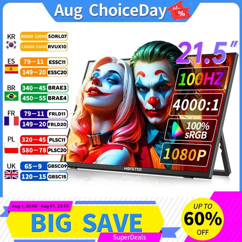 HGFRTEE 21.5 Inch Monitor 100Hz Refresh Rate Computer Gaming Monitor IPS Panel Full HD1080P For XBox PS4 / 5 Switch VA Panel