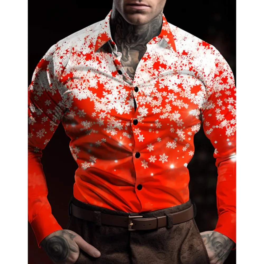 

Мужские рубашки с длинным рукавом, рождественские новогодние рубашки, мужские и женские модные рождественские рубашки с лацканами со снежинками, вечерние праздничные топы