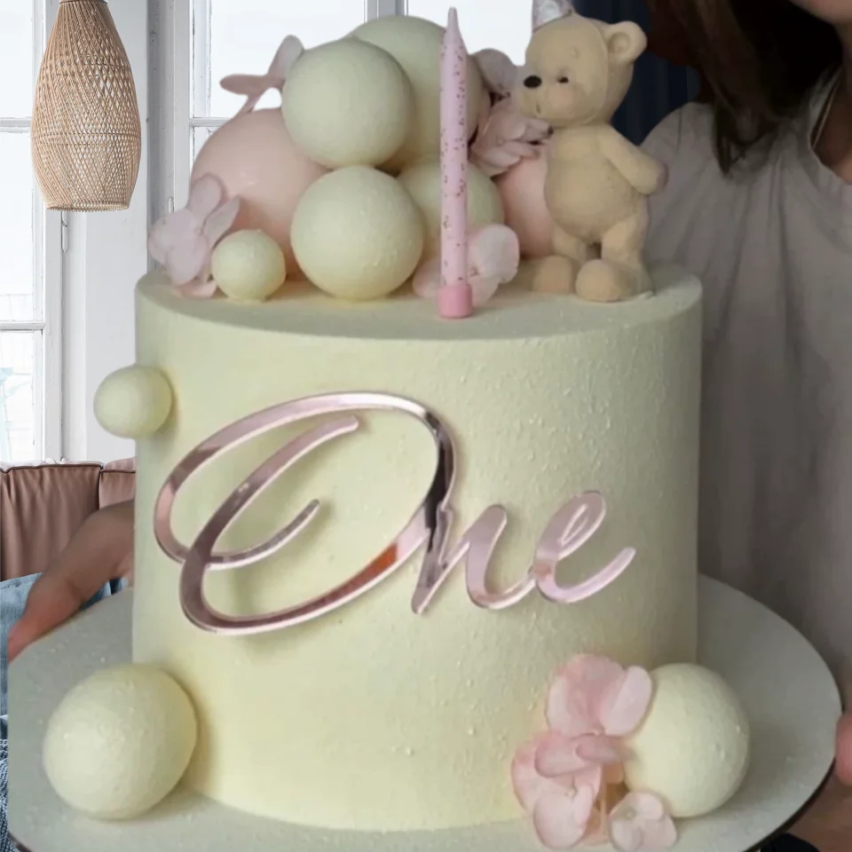 Einfache einjährige alles Gute zum Geburtstag Kuchen Topper Gold Seite Acryl Kinder Party Geschenk Kuchen Topper Dessert Dekoration für Baby Dusche – Detail 2