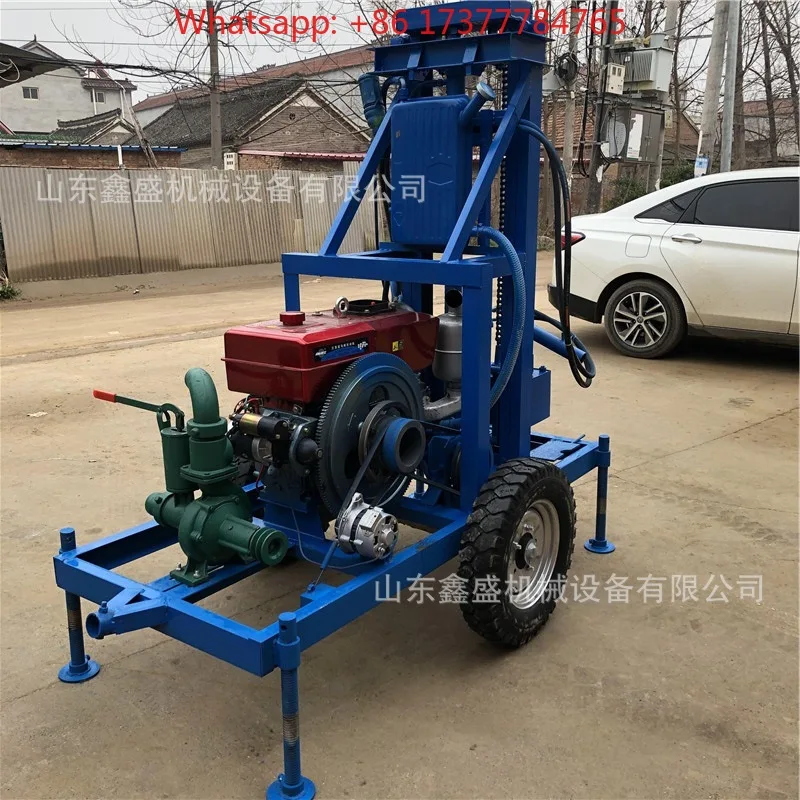 22 horsepower water well drilling rig, civilian tire hydraulic drilling machine 100 meters air-cooled heat dissipation water