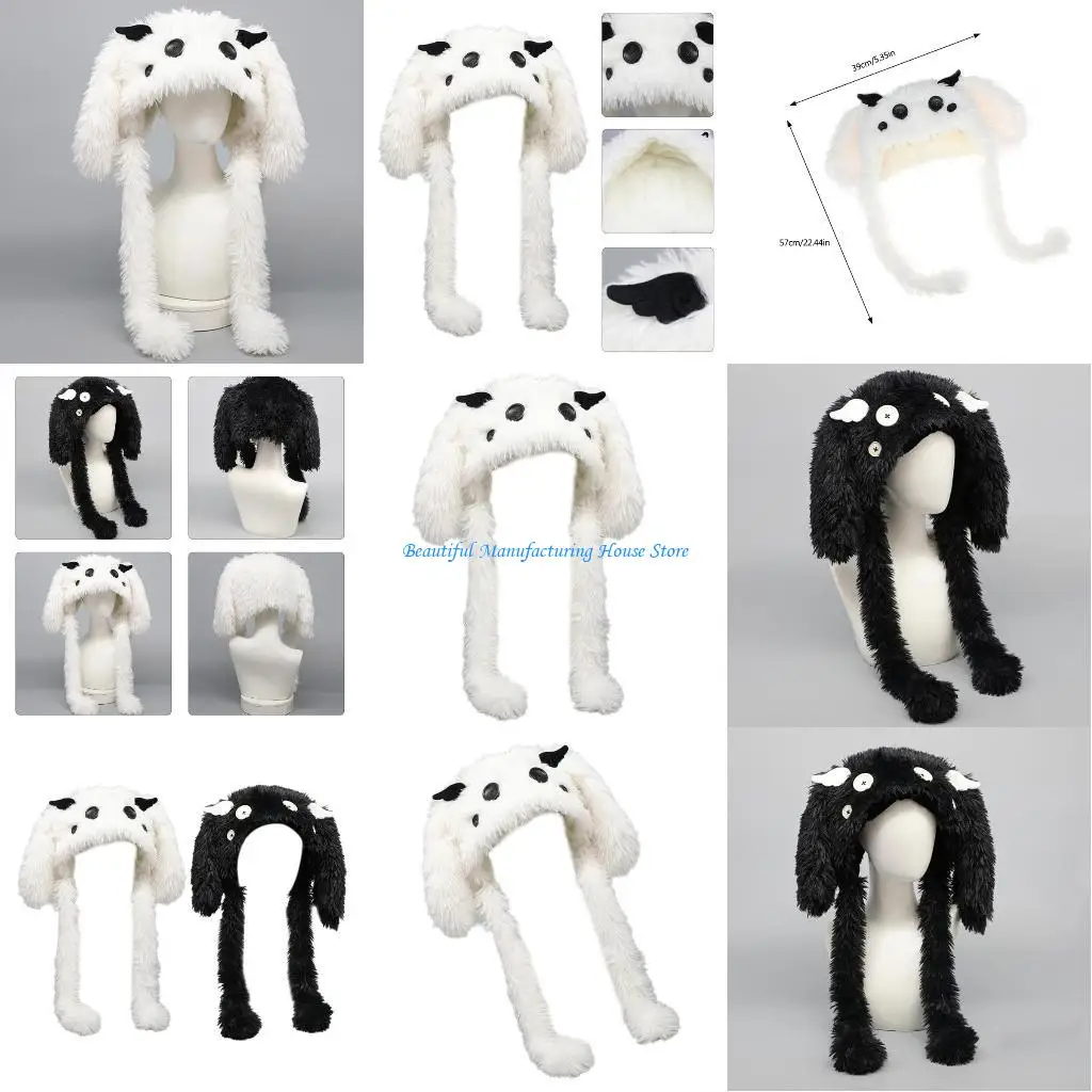 

E56A Furry Soft Ear Rabbits Hat Dark Headwear for Women Winter Cycling Climbing Skiing