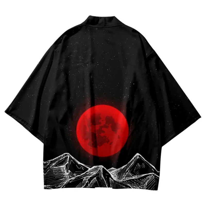 Fashion Black Print Samurai Shirt Clothing Traditional Haori Kimono Men Japanese Asian Streetwear Cardigan Yukata Plus Size 6XL