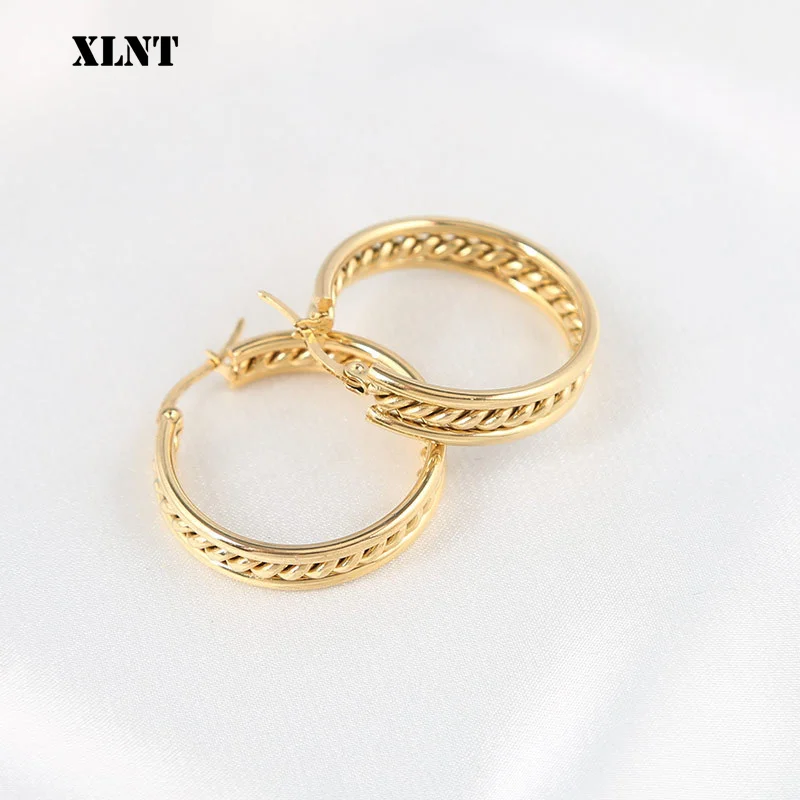 XLNT موضة الذهب اللون المعتاد هوب أقراط للنساء واسعة كبيرة معدنية مستديرة دائرة بيان أقراط خمر مجوهرات هدية #3
