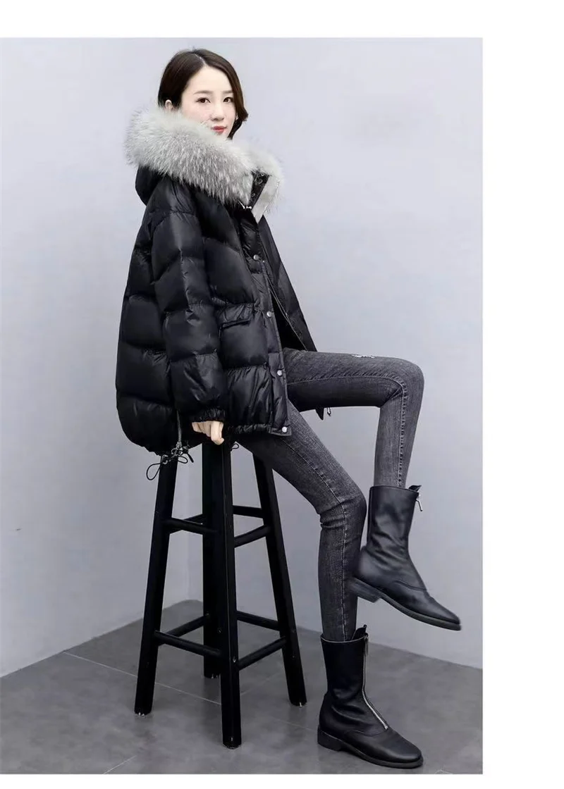 Down Cotton Jacket 2026 New Women's Mid Length Korean Version Loose Fitting Thick Jacket Large Woolen Collar Winter Hooded Outfi