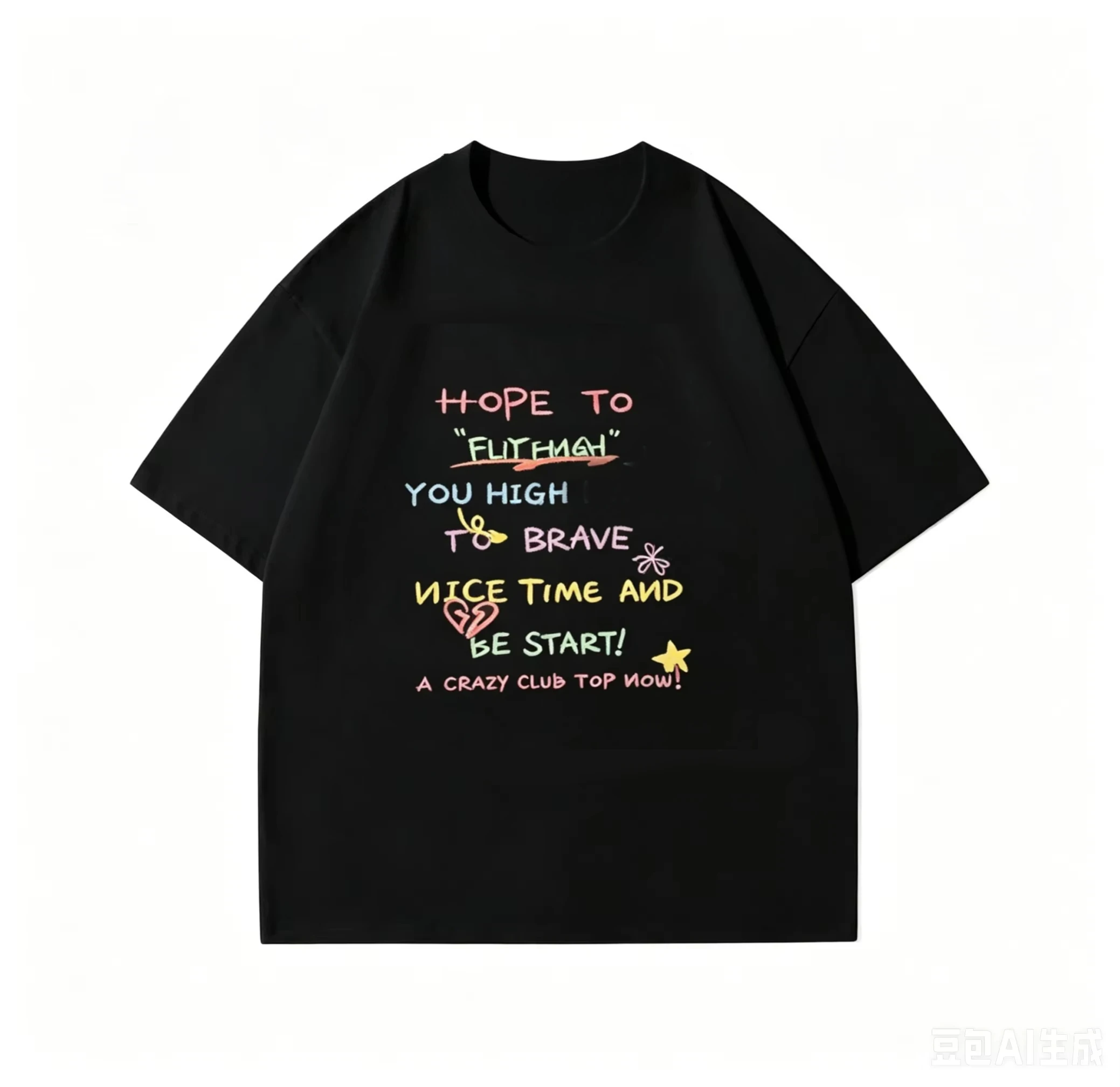 Summer Cute Colorful Graffiti Print Oversized T-shirt Retro 