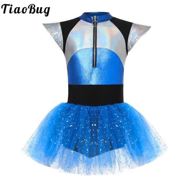 Dziecięce dziewczęce Alien przebranie na karnawał cheerleaderek sukienka do tańca z krótkim rękawem błyszczące Spangles Tutu trykot impreza z okazji Halloween Dancewear