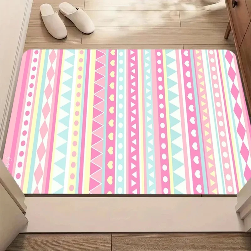 Multicolor Geometric Heart Dot Triangle Stripe Print Doormat Non Slip Cute Entry Mat Front Door Bedroom Balcony Kitchen Rug