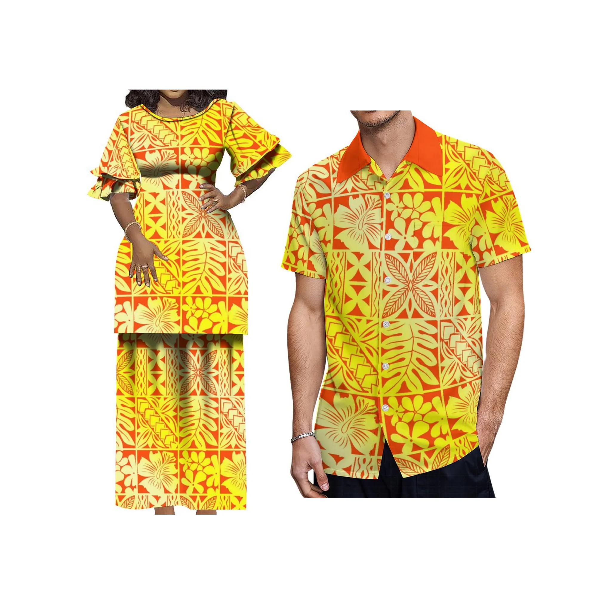 Summer Petal Sleeve Puletasi Casual Party Set Dress  Elegant Long Dress 2024 New Polynesian Women's Dress