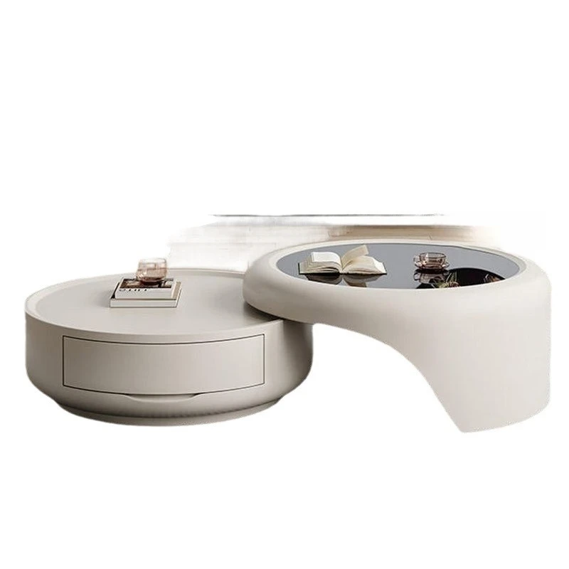 

Household living room glass small apartment, modern simple Italian cream round TV cabinet combination