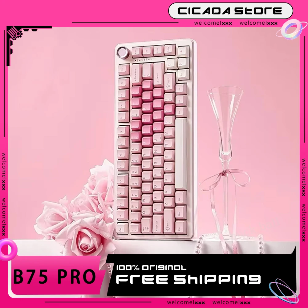 Yunzii B75Pro Mechanical Keyboard Tri Mode Wireless Keyboard Custom Multifunctional Knob Gasket Gaming Keyboards PC Accessories