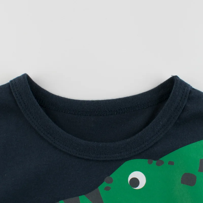 TUONXY Summer Boys Short Sleeve T-shirt Cartoon 3D Dinosaur Knitted Cotton Children's Casual Breathable Top Game Clothes 2-9year