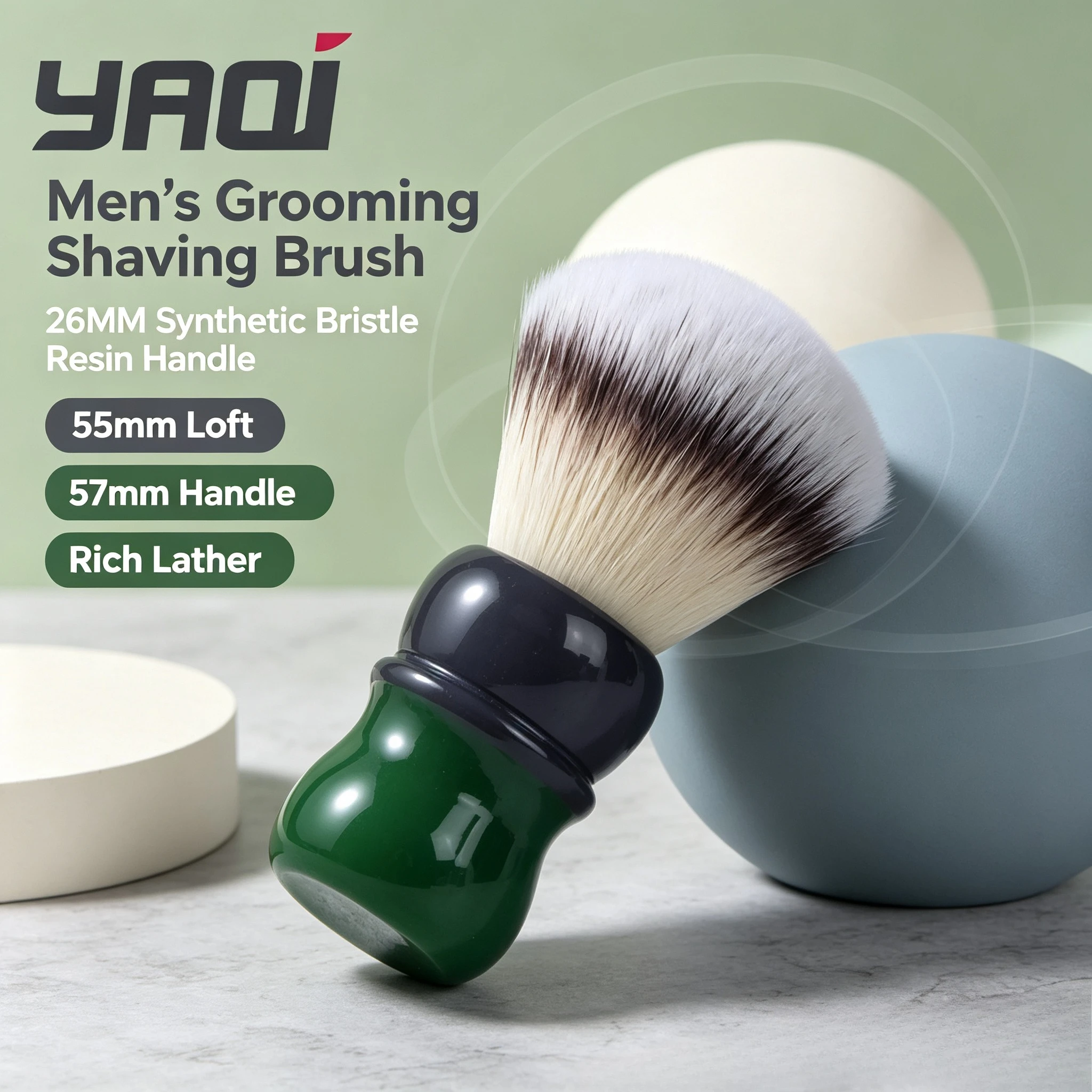 2026 YAQI 26MM Mocha-Matcha Tea Synthetic Hair Knots Resin Handle Men Shaving Brushes