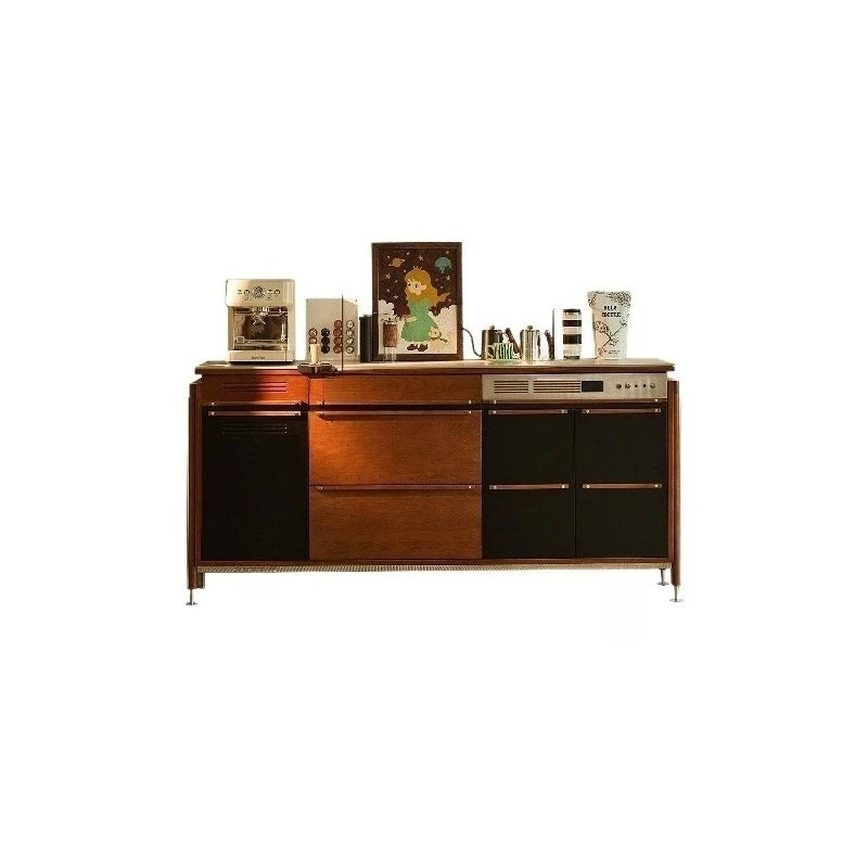 Medieval side cabinet, integrated locker against the wall, retro low cabinet