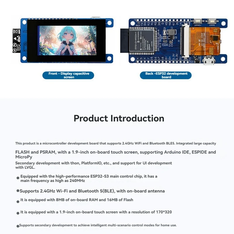 Super Sale ESP32-S3 1.9-Inch Touchscreen Development Board 170x320 2.4G WiFi+Bluetooth 5 for Smart Home Central Control Panel