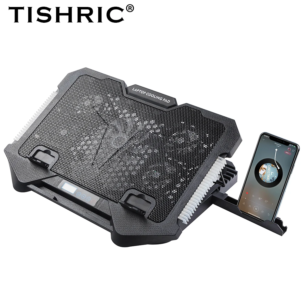 TISHRIC Laptop Cooler Pad Base Stand RGB 6 Silent LED Fans 1900RPM Powerful Air Flow Adjustable Stand For 12-17 Inch Notebook