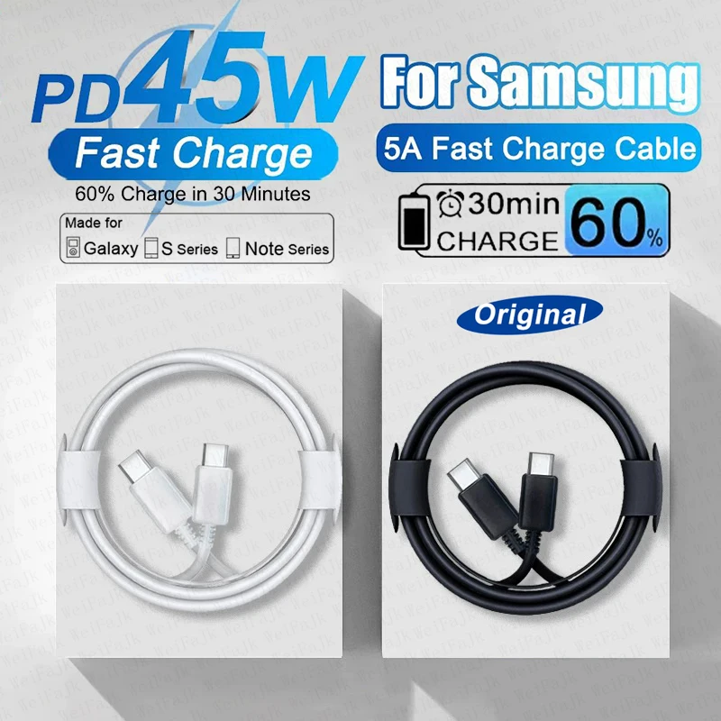 

Original 5A 45W Type C Fast Charging Cable For Samsung Galaxy S22 S23 S24 Ultra S21 S20 FE S10 Note Plus A71 A80 Usb C Charger