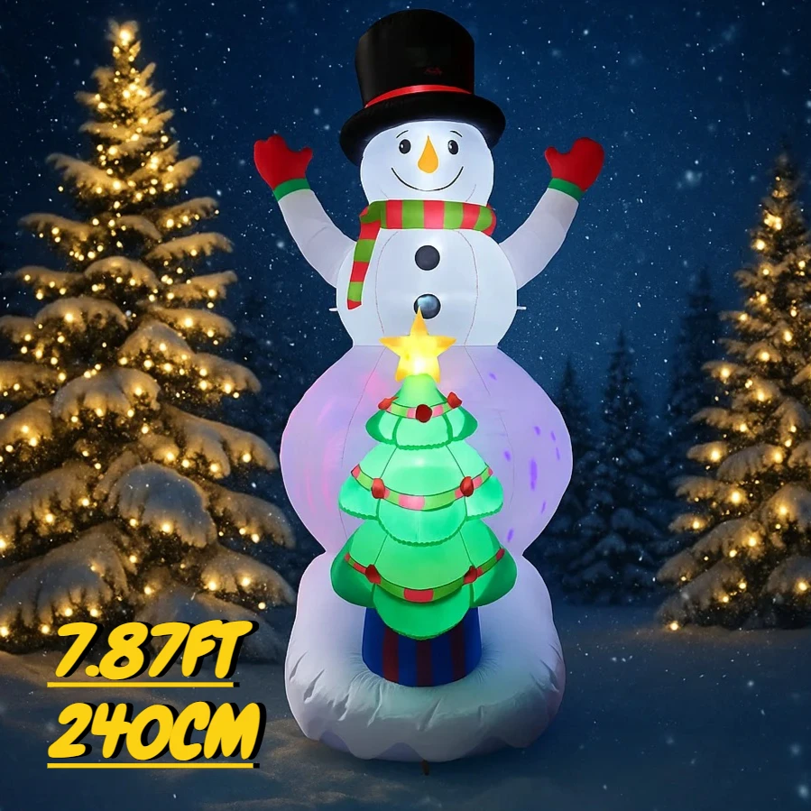 7.87FT Inflatable Snowman Christmas Tree Toy LED Lit Festive Christmas Gifts Xmas Yard Decorations Christmas Decorations Home