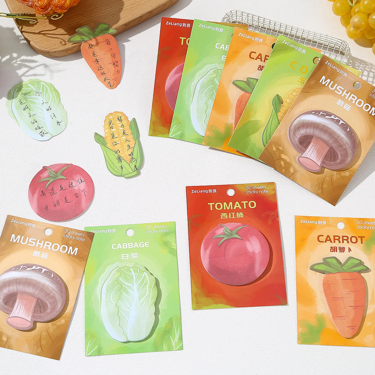 Bloc de notas adhesivas con diseño de vegetales y motivos de pared de deseos, original y bonito, para estudiantes, con pegatinas para mensajes, regalo.